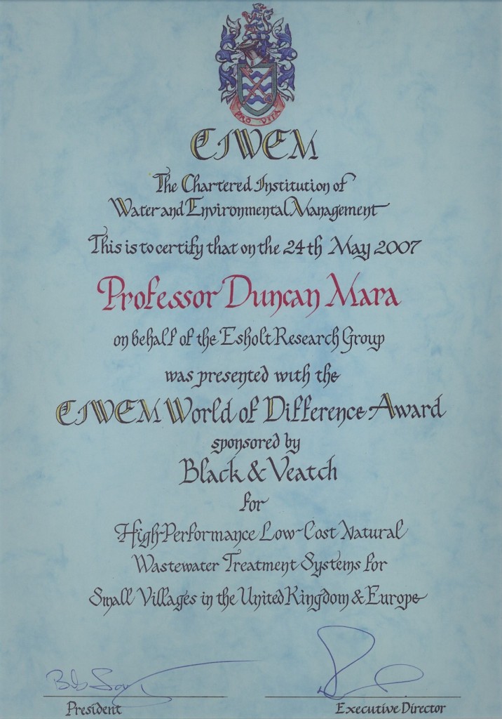 CIWEM award certificate